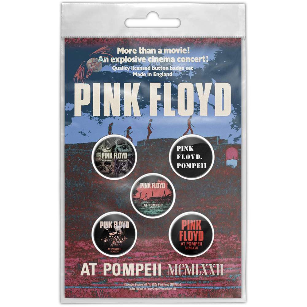 Pink Floyd - Live In Pompeii Bouton broche - Lot de 5 - Noir/Multicolore